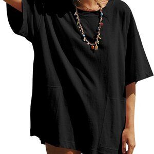 Womens Cotton Oversized T Shirt Dress Pockets Casual Summer Beach Mini